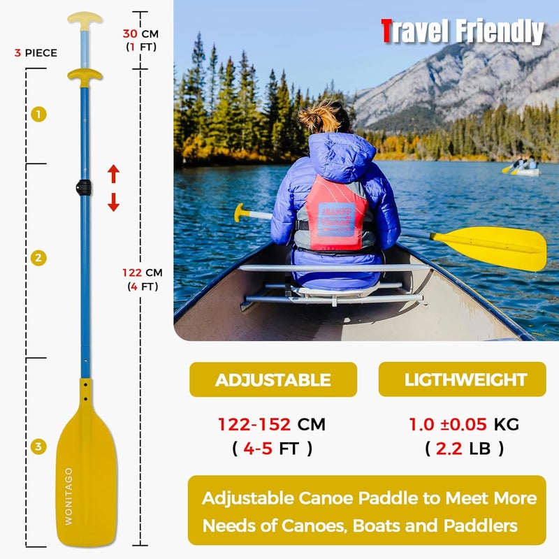 WONITAGO Canoe Paddles Aluminum Paddle with Plastic Blades Floating Adjustable Canoeing and Boating Oars, 122-152 cm/4-5 Ft, Black/Yellow - Image 2